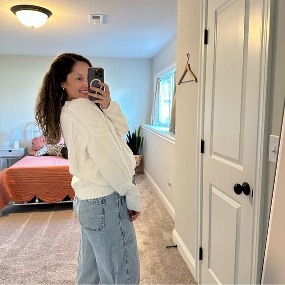 Revolve Michael Stars White Cotton V Neck Sweater Medium - Picture 3 of 10